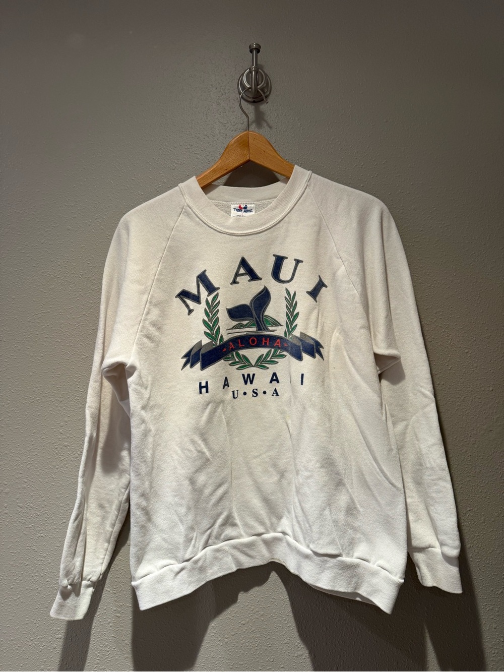 Vintage 90s Tee Jays Maui Hawaii Whale Graphic Raglan Sweatshirt White Large